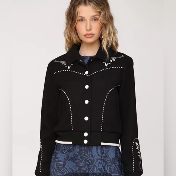 Avec Les Filles Womens Western Bomber Piping And Embroidary Jacket Soldout In Xs - Picture 4 of 7